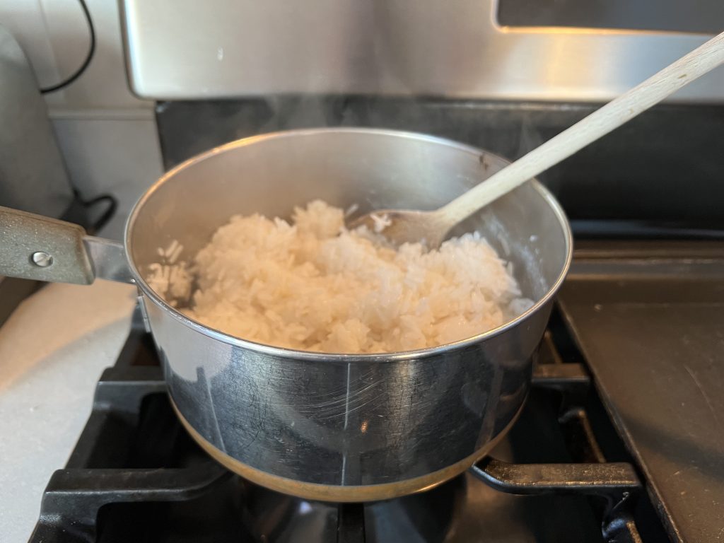 Cooking rice in pan