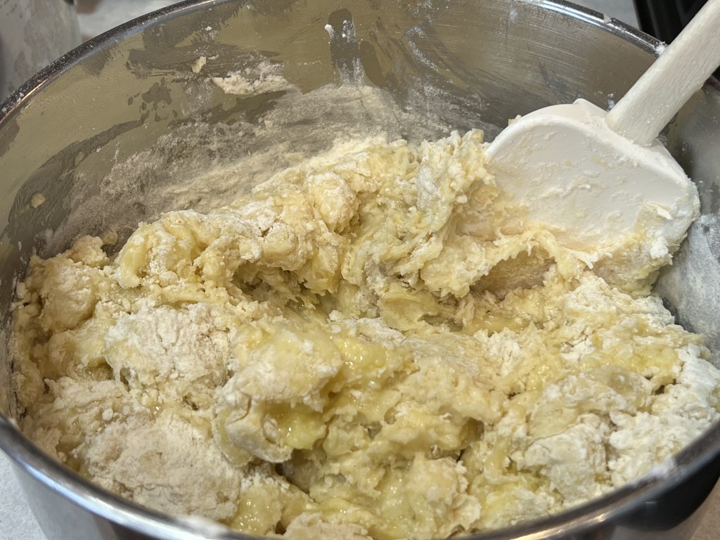 mixing wet and dry mix for banana bread