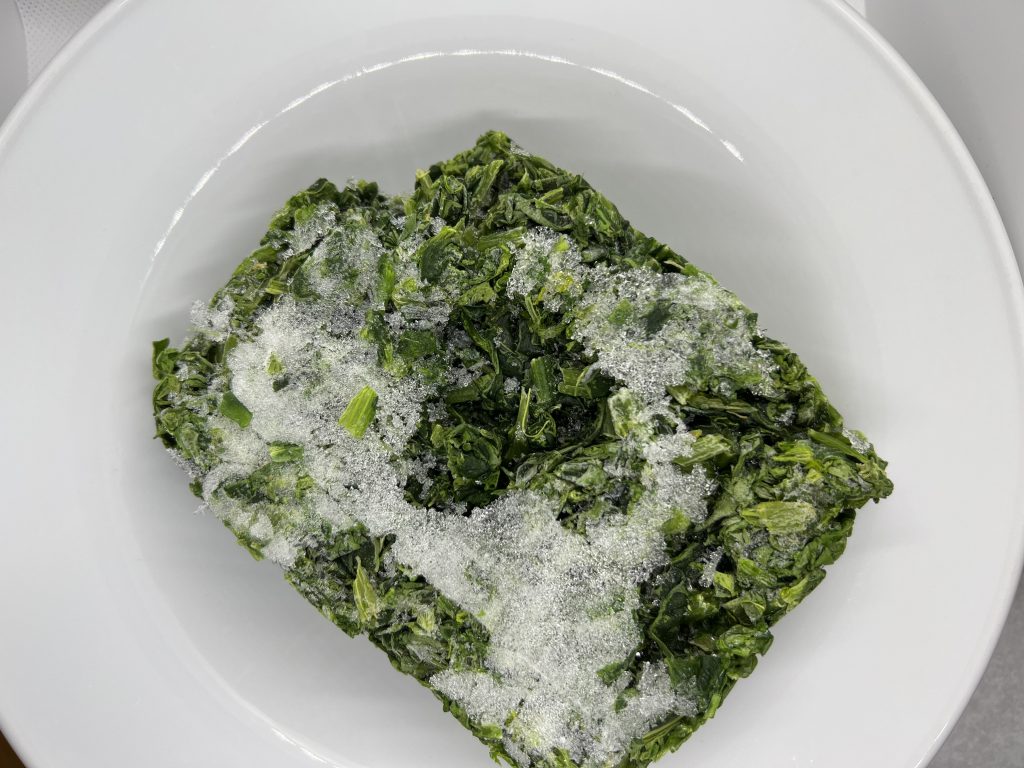 spinach in microwave safe bowl