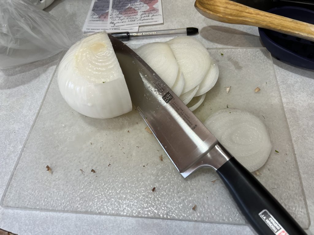 slicing up onion